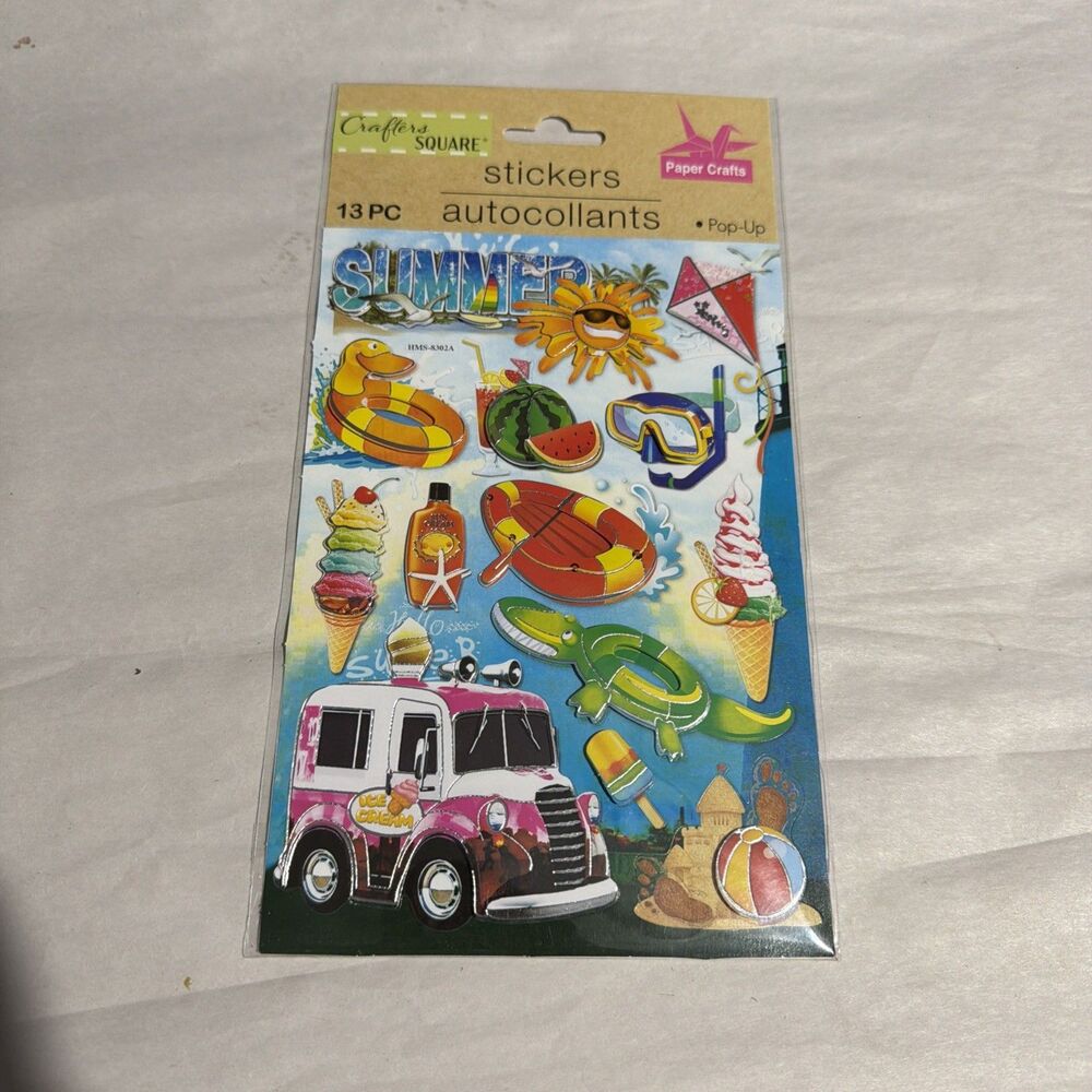 Crafter's Square 13 Scrapbooking stickers - NEW - Summer Beach Swim Ice Cream
